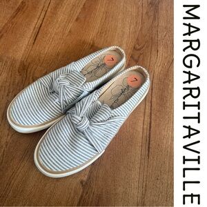 NEW NWT Margaritaville Women’s Striped Slip-On Bow Knot Canvas Shoes – Size 7